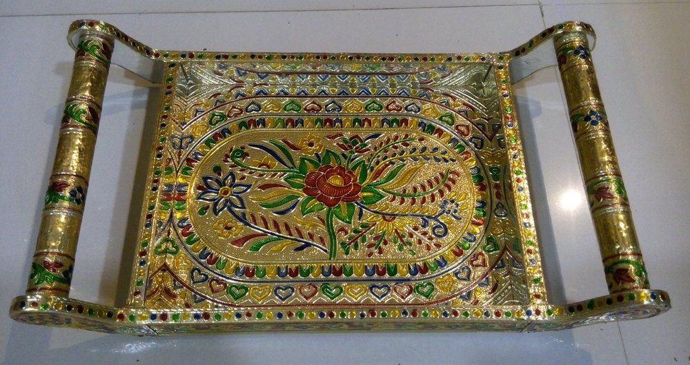 GANESH HANDICRAFT Hand Made Meenakari Tray, Shape: Rectangle, Size: 8inchx12inchx3inch