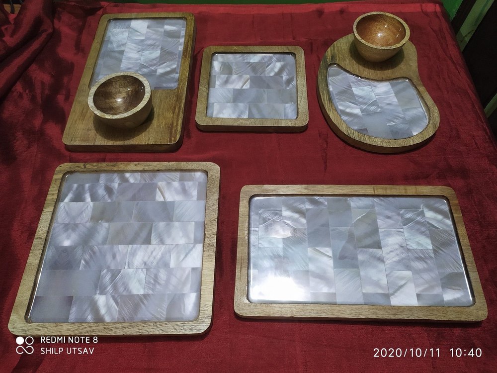 Multicolor Rectangle, Square Mix Wooden Serving Platter