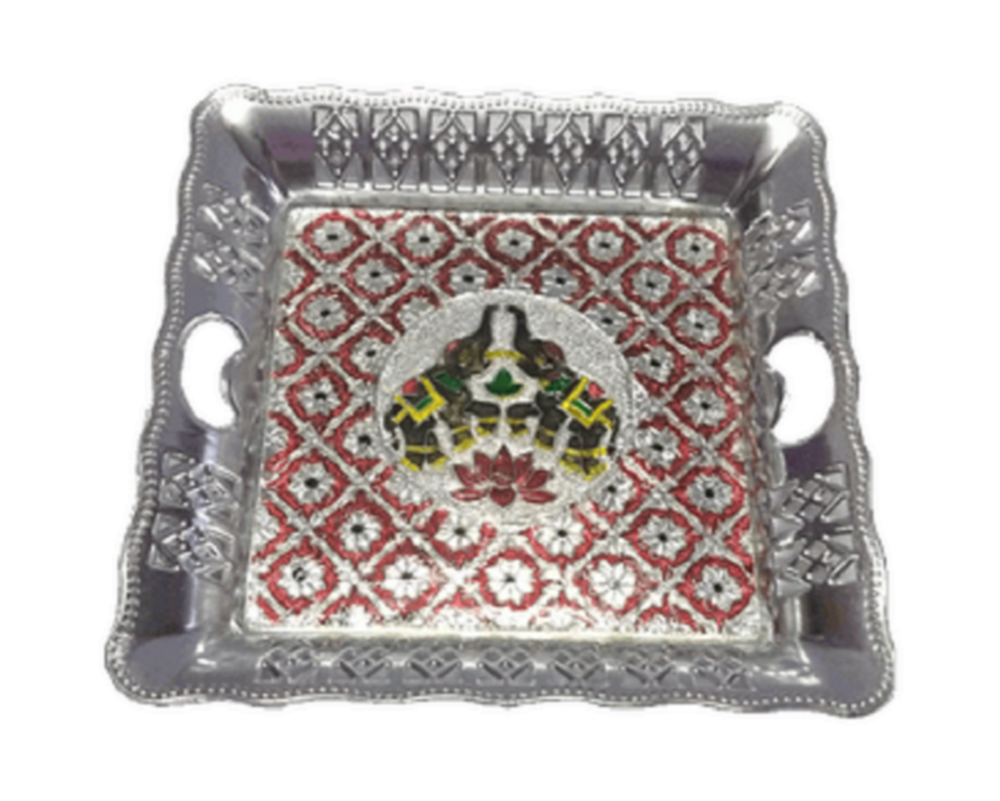 Silver Plastic Minakari Tray, Shape: Square, Size: 11inch