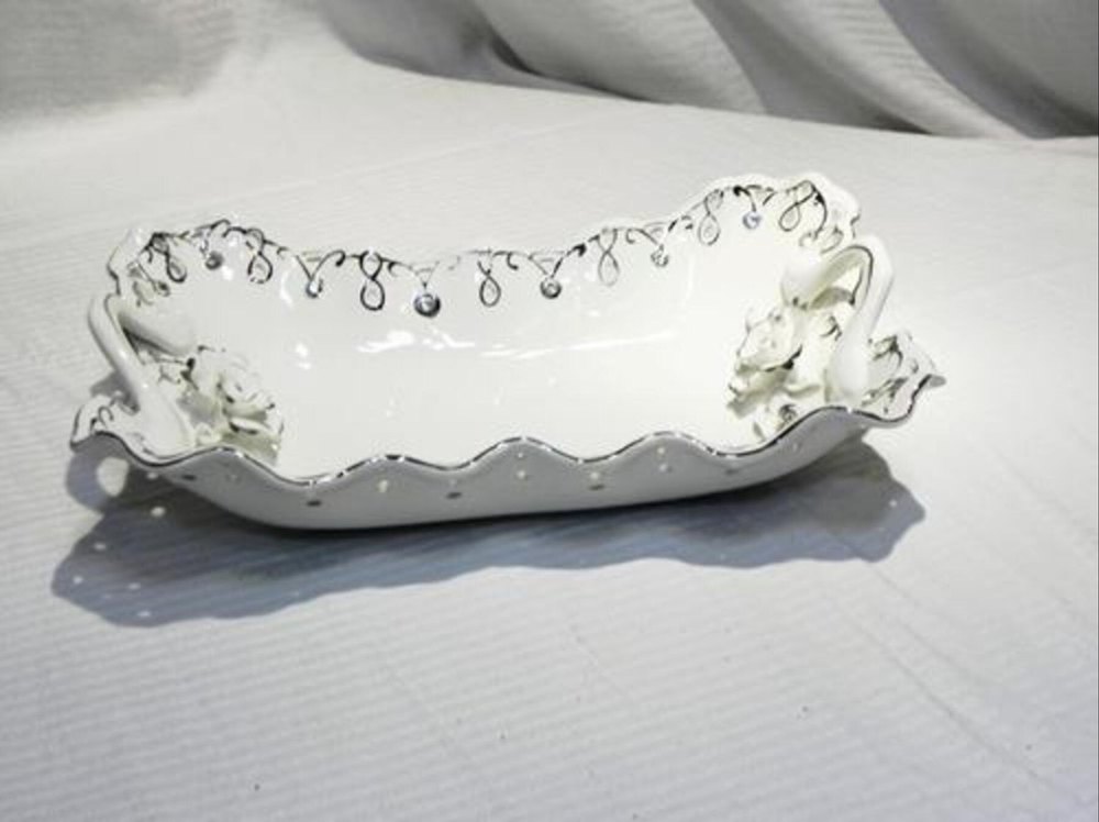 White Handle Ceramic Serving Tray, For Home, Shape: Rectangle