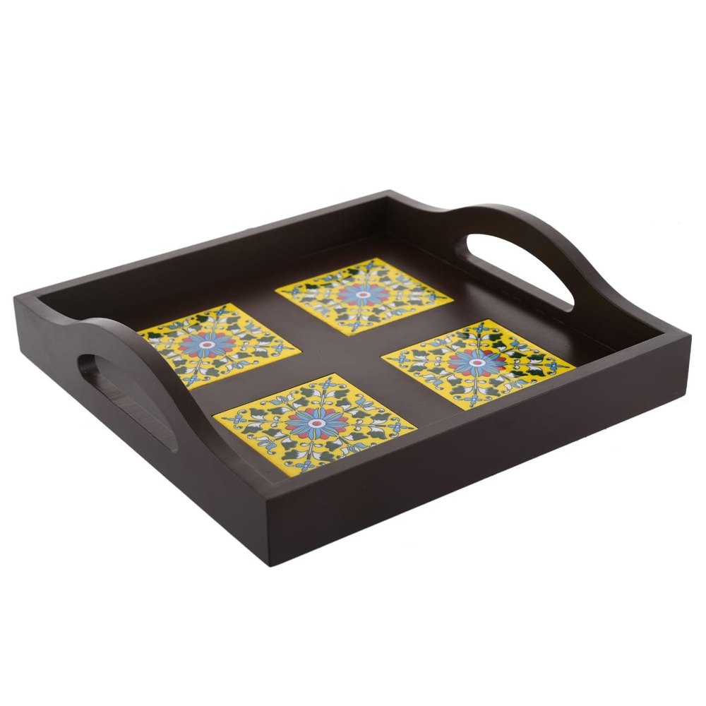Natural Finish Brown Wooden Ceramic Tray, Size: 12 X 7 X 3.5 Inch
