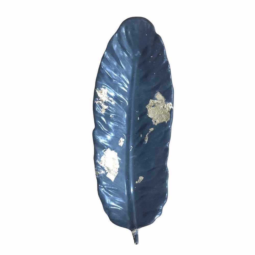 Golden Line Hand Work Feather Design Cement Tray, For Decorative, Size: 6x2inch