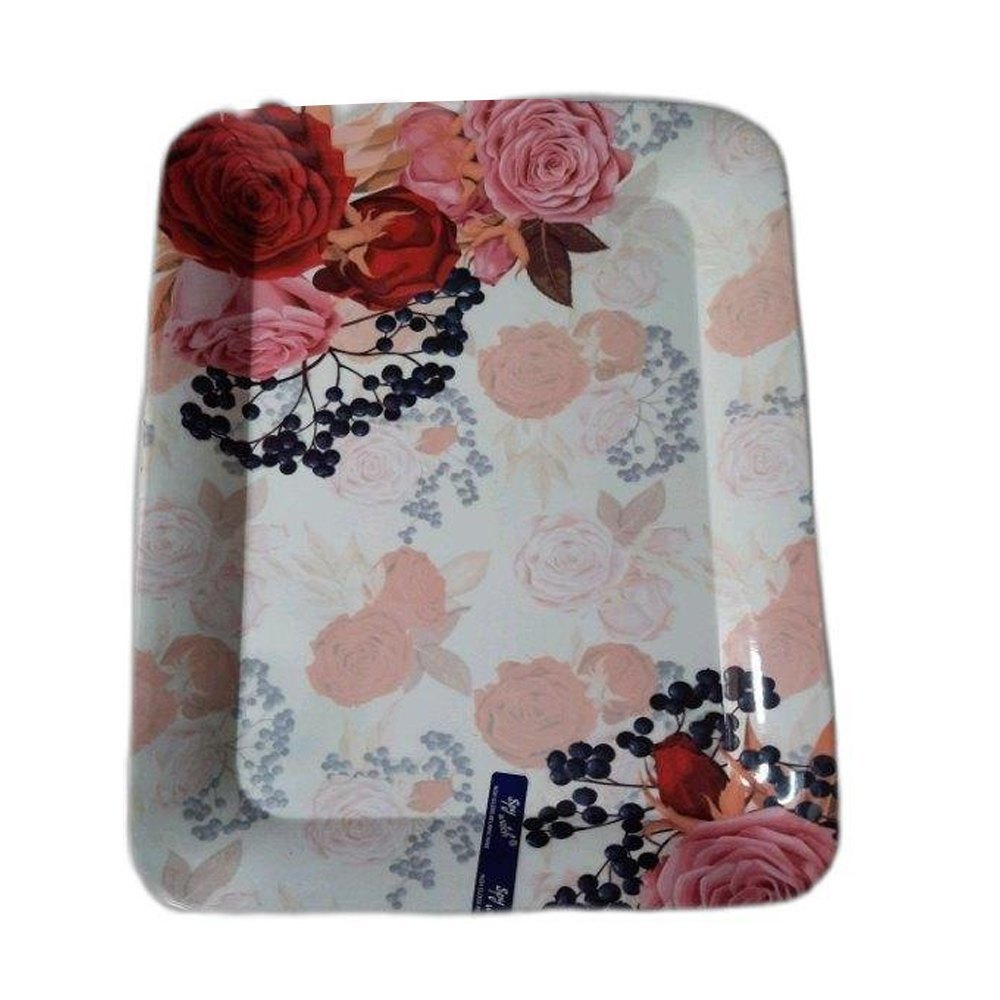 Ceramic Multicolor Glass Printed Serving Tray, Shape: Rectangle, Size: 12 X 8inch (lxw)