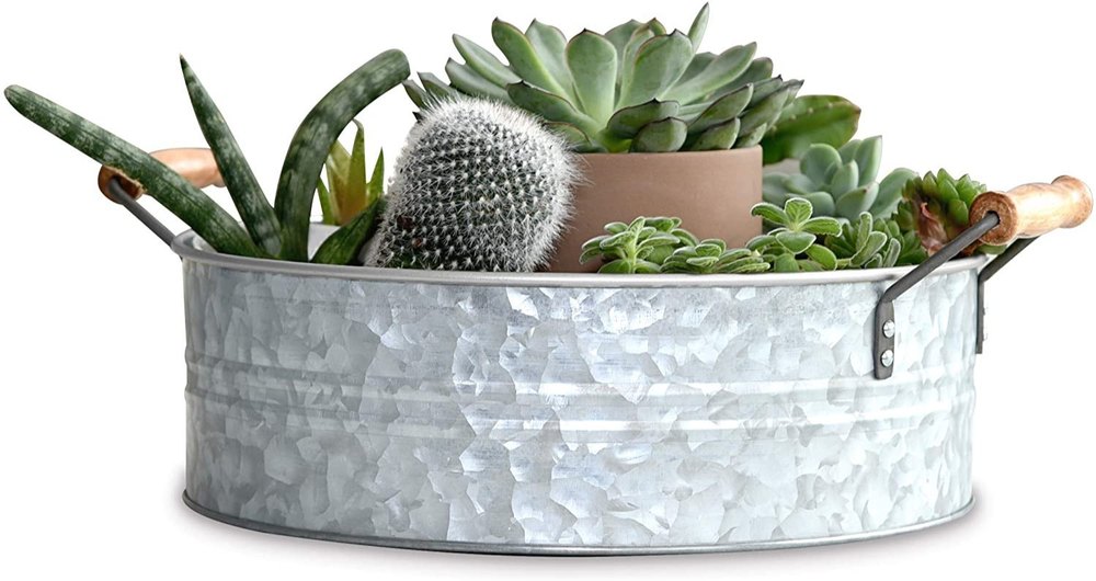 Galvanized Metal Tray For Storage And Farmhouse Decor, Shape: Circular, Size: 10