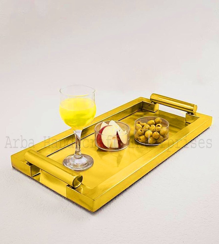 Arba Serving Trey Gold Metal Tray, For Restaurant, Shape: Rectangle