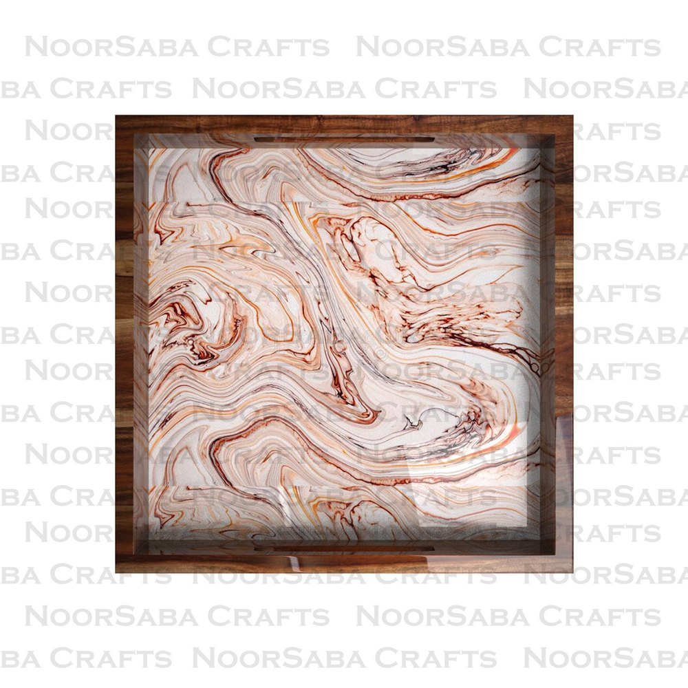 Noorsaba Crafts Acacia Wood, Resin Square Wooden Tray, For Serving, Size: 15 X 15 X 2 Inch