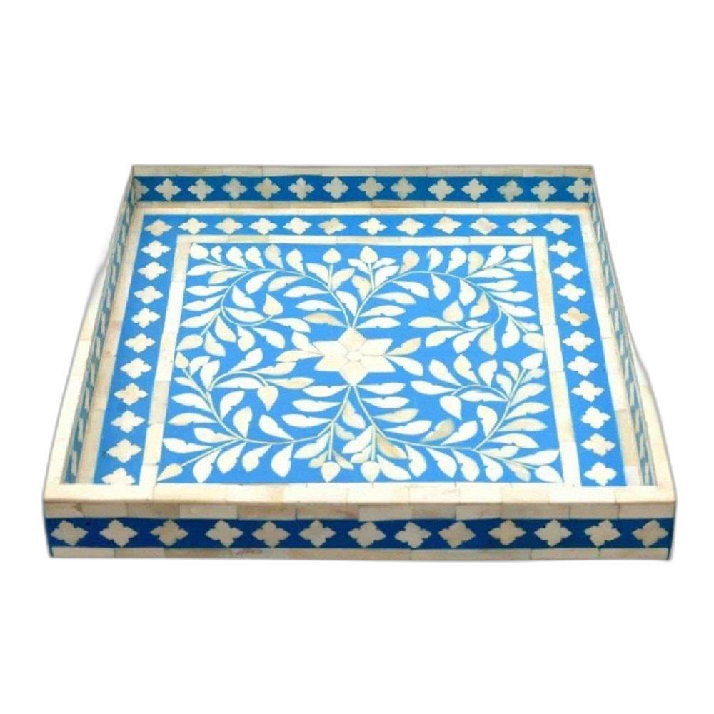 White & Blue Mother Of Pearls Trays, For Home, Size: 12*12*1.5 Inches
