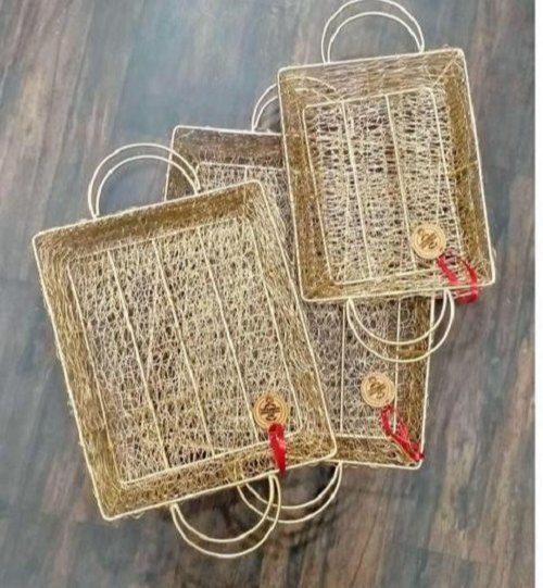 Gold Unity Glass & Wax Metal Square Tray In Diff. Size, For Home