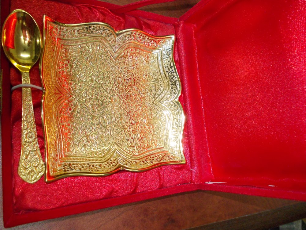 RELA White Andyellow Gold Plated Tray With Spoon