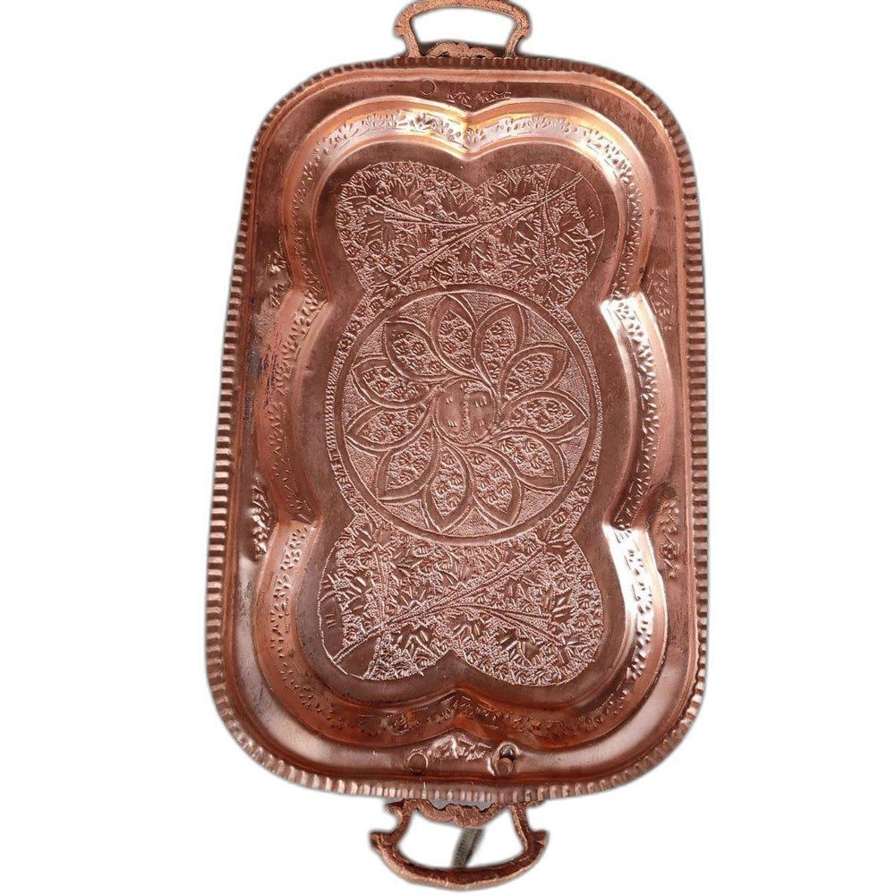 Naqshi Copper Serving Tray, Shape: Rectangle, Size: 14.0 X 10.inch