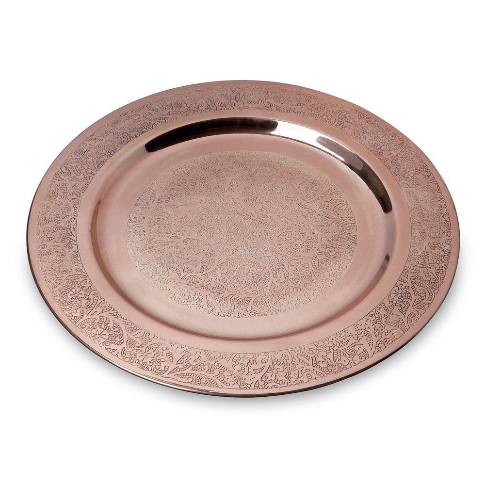 Vaasa Mimansa Round Copper Etched Charger Plate 13, For Restaurant