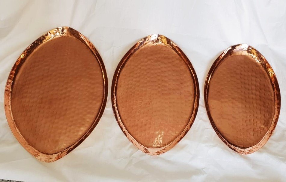 Shrinath Art Gallery Copper Hammered Service Tray For Home, Shape: Oval