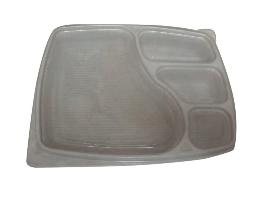 Rectangular White 4 Compartment Disposable Food Tray, 2mm