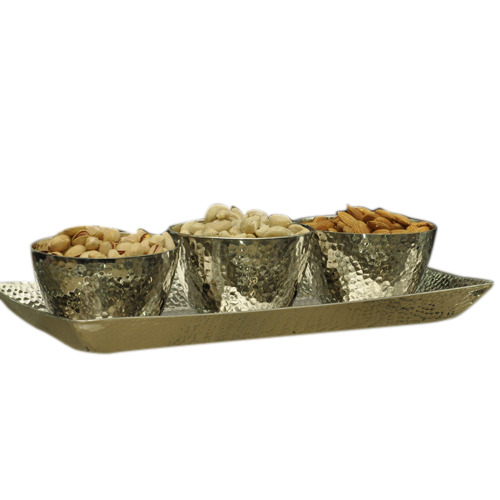 Logam Nickel Plated Tray And Bowl Set