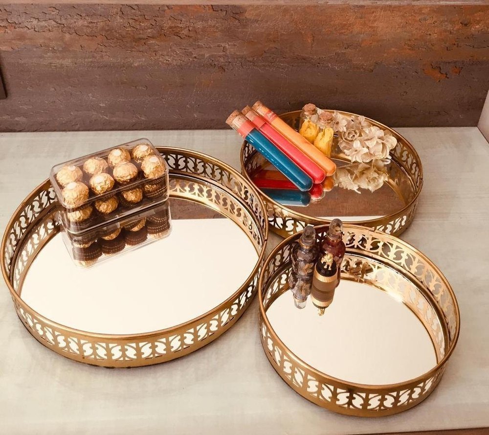 Laser Cut Metal Nickel Plated Tray, For Home, Shape: Circular
