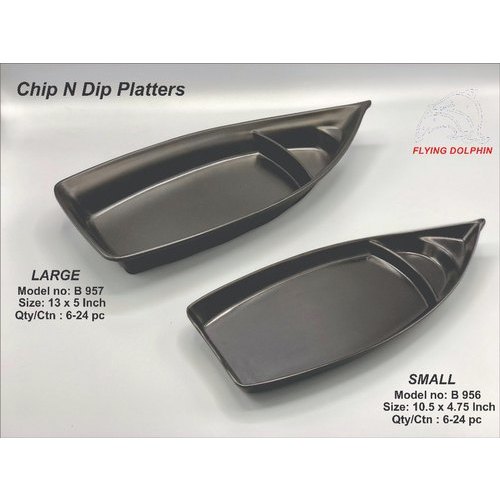 Flying Dolphin 13 x 5 inch Melamine Black Chip N Dip Serving Platter