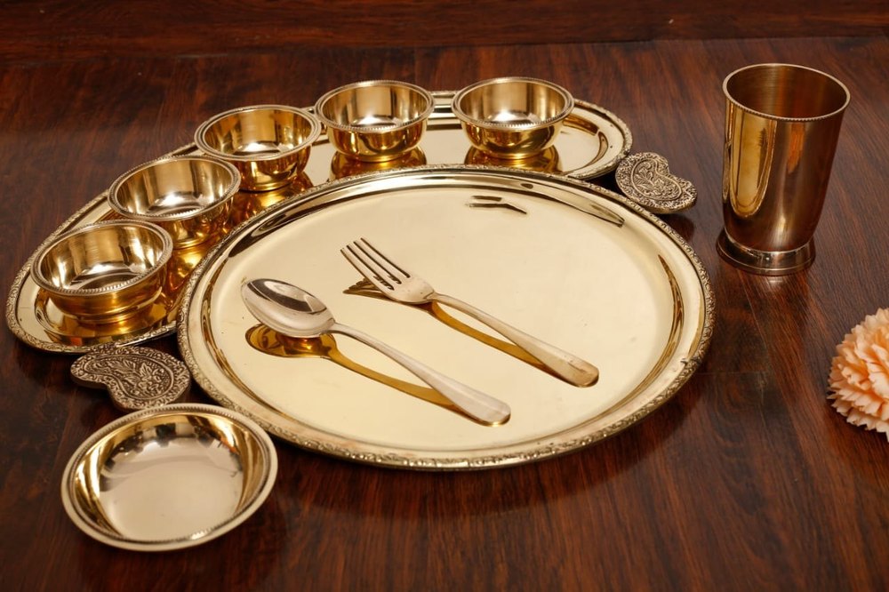 Brass Golden Maharaja Bhoj Thali, For Hotel, Size: Standard
