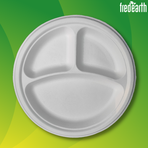 10 inch 3 Compartment Sugarcane Bagasse Disposable Plate