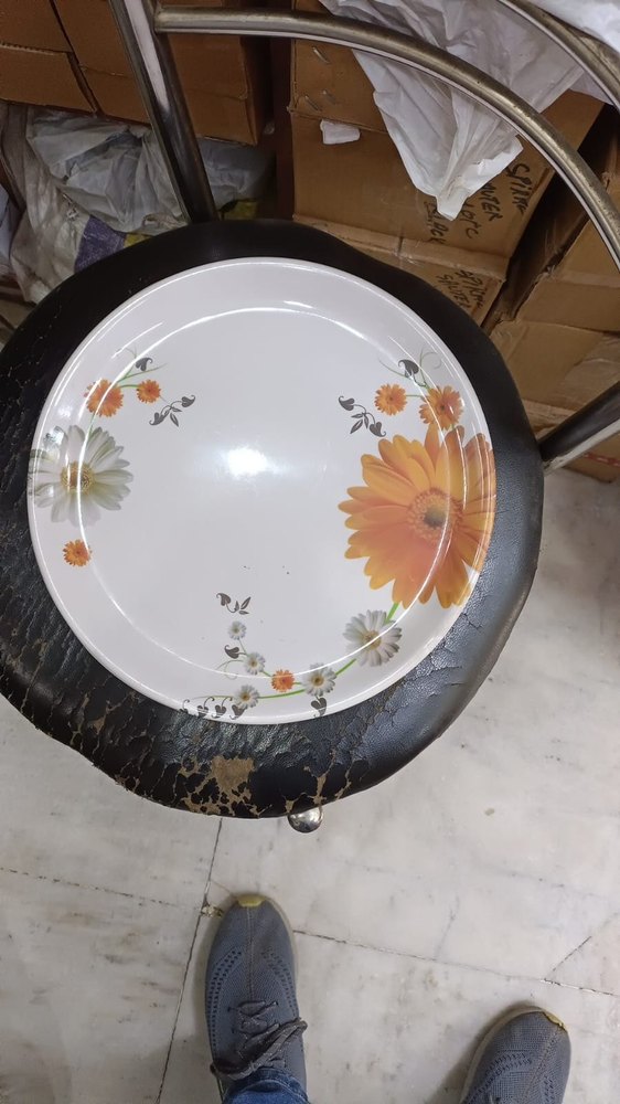 Plastic White Melamine Printed Dinner Plate, For Event, Size: 12 Incj