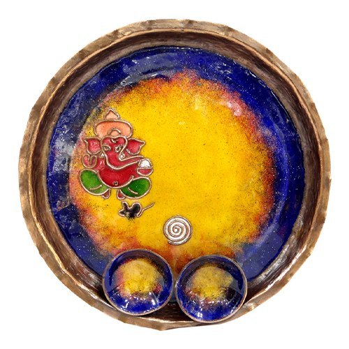 Aarti Plate With Copper Enamel, Size: 7