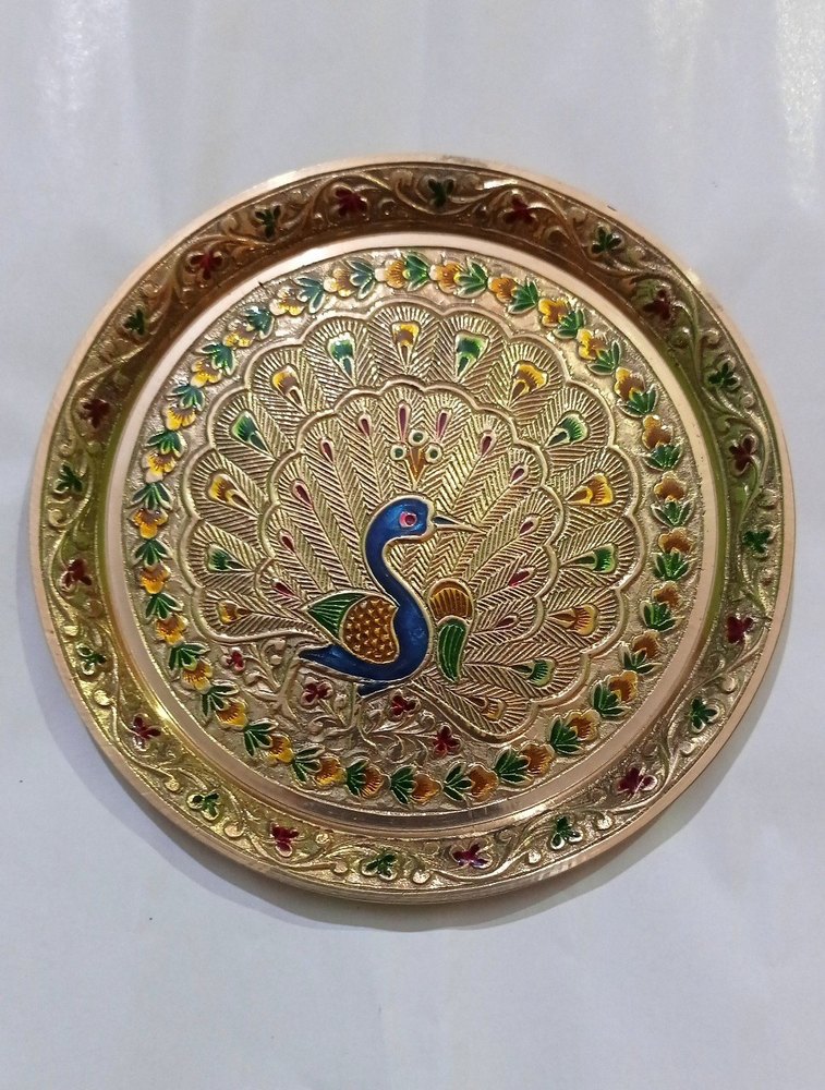 Peacock Brass colour enameled plate, For Gift And Home