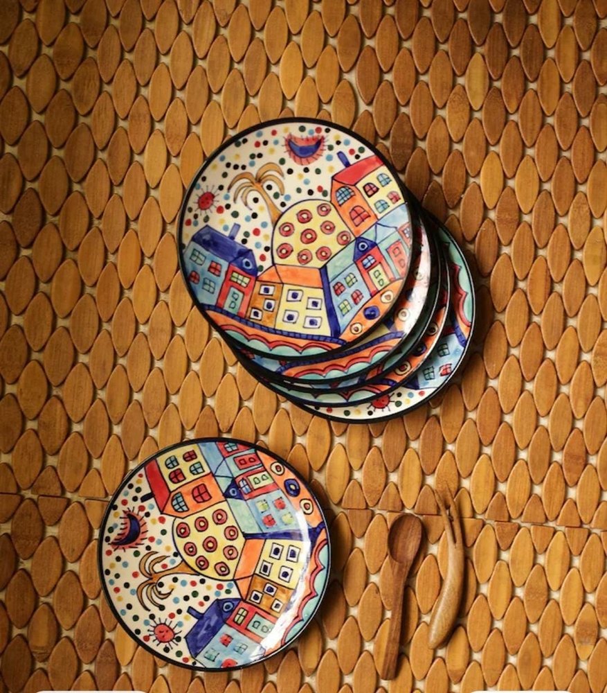 Hand-painted Printed Ceramic Plate, For Interior Decor
