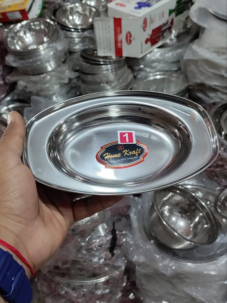 Silver Square H, K Stainless Steel Rice Plate For Hotel, Size: Small