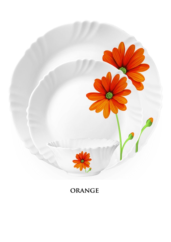 Orange Round Cello Glass Dinner Plate And Bowl