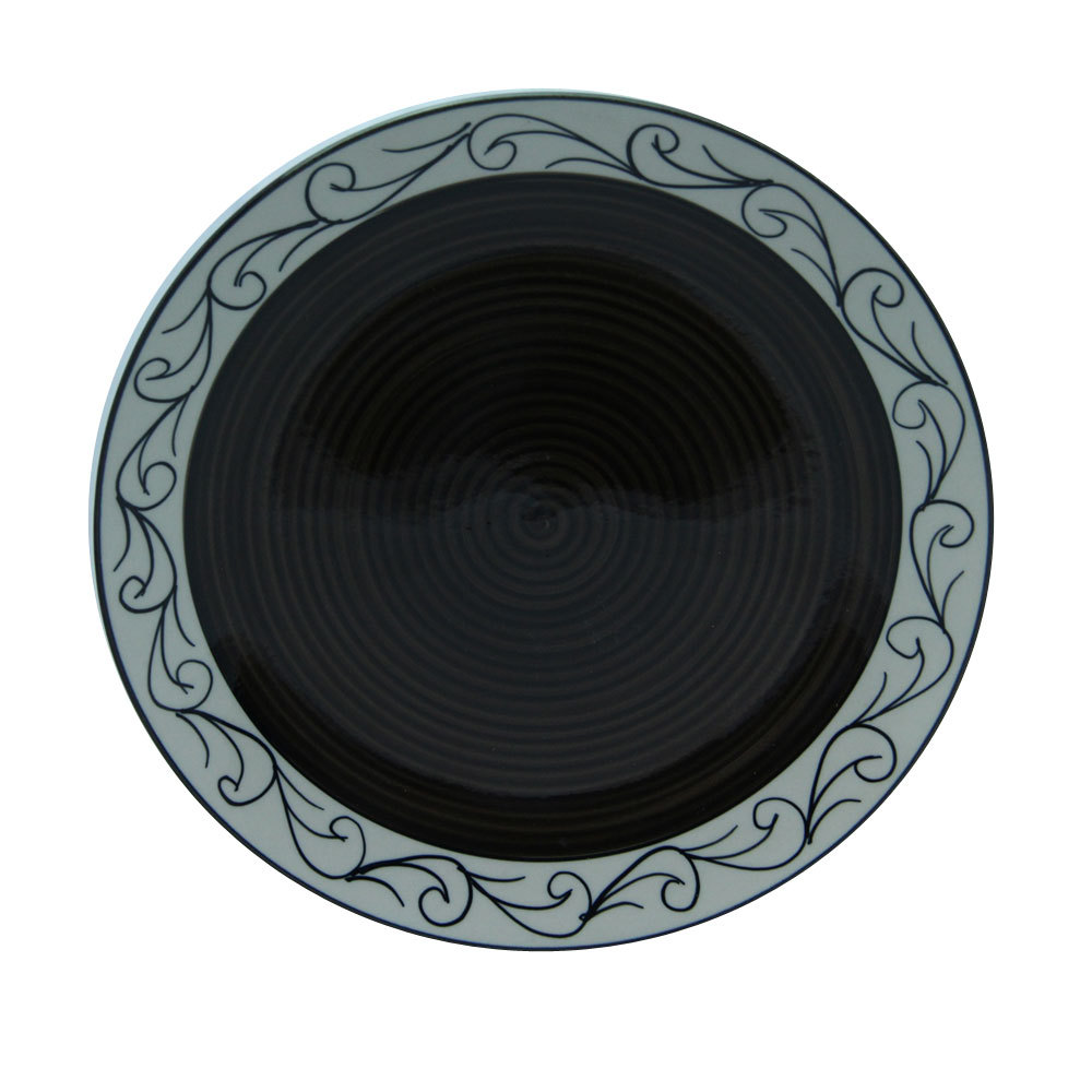 Ceramic And Stoneware Brown And Black Border Dinner Plate, Size: 25 X 25 X 2cm