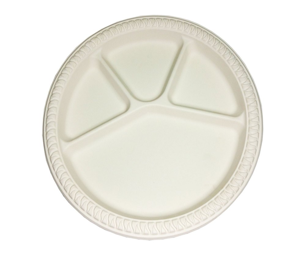 White Plain Biodegradable 12 inch Four Section Plate, for Event and Party Supplies