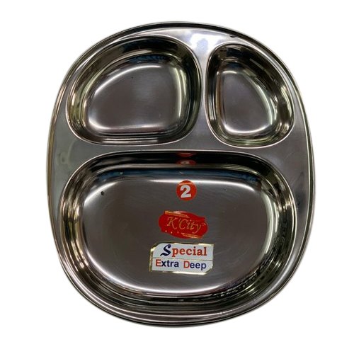 K City Oval Stainless Steel 3 Compartment Plate