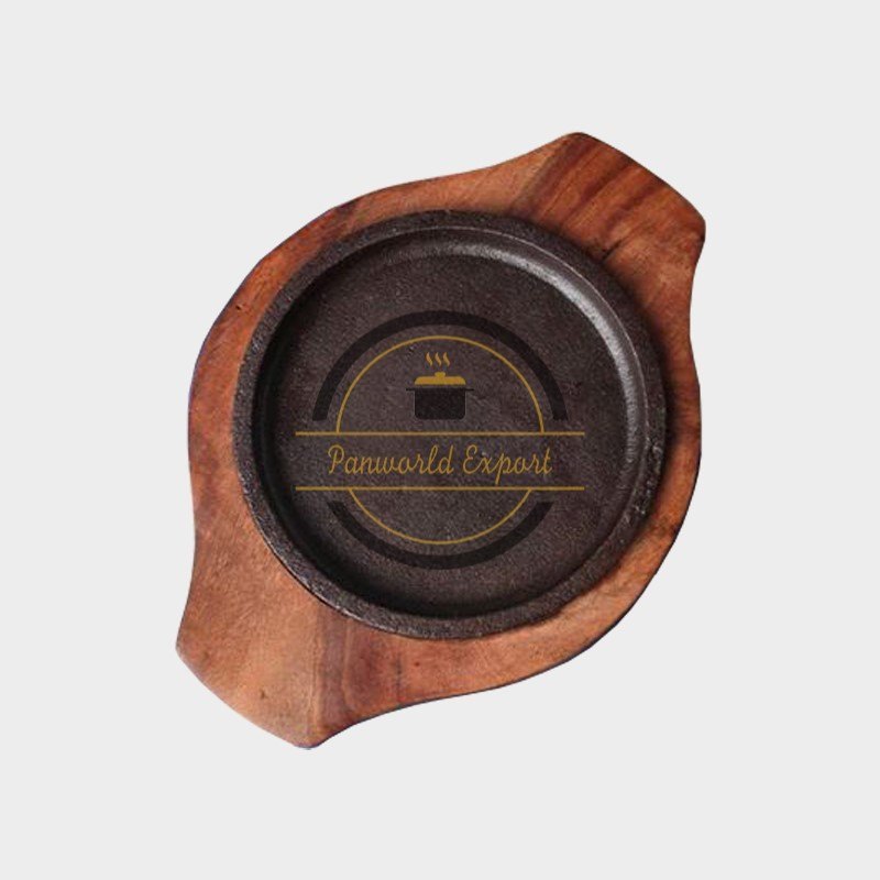 Brown Plain Sizzler Plate Set With Wooden Base, For Restaurant, Size: 6 Inch