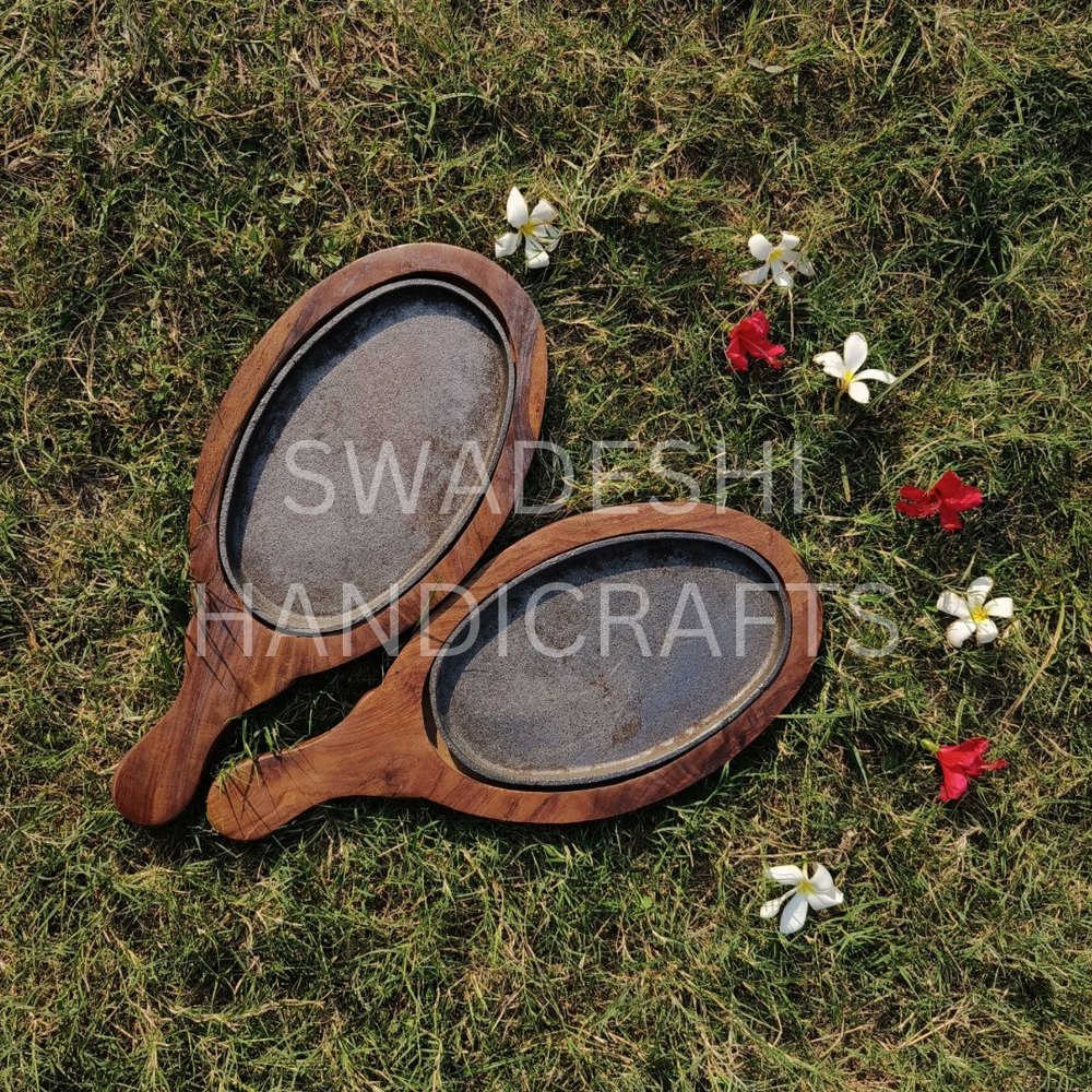 Swadeshi Handicrafts Sheesham Wood Wooden Sizzler Tray, For Serving Hot Food, Size: 15x7x1 Inches