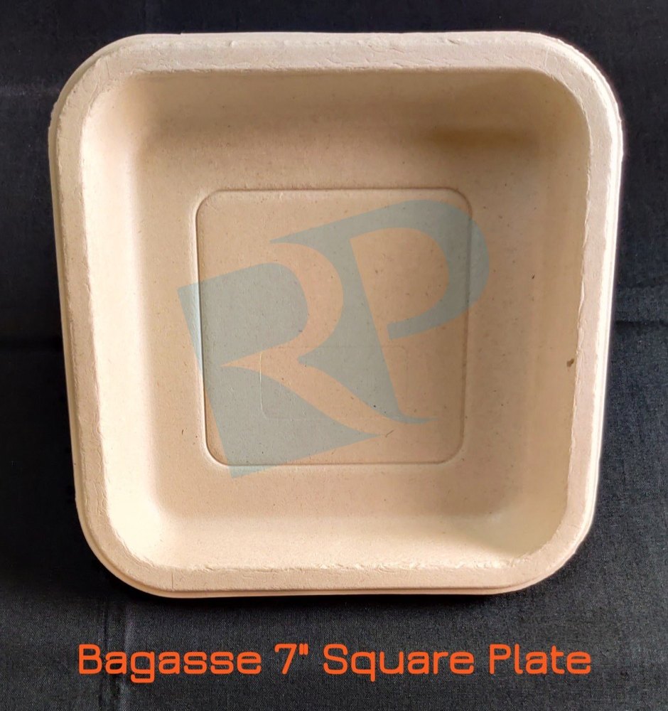 Sugarcane Bagasse Natural 7 Inch Square Plate, For Restaurant