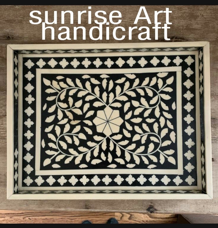 Bone Inlay Tray, Shape: Square, Size: 14x9