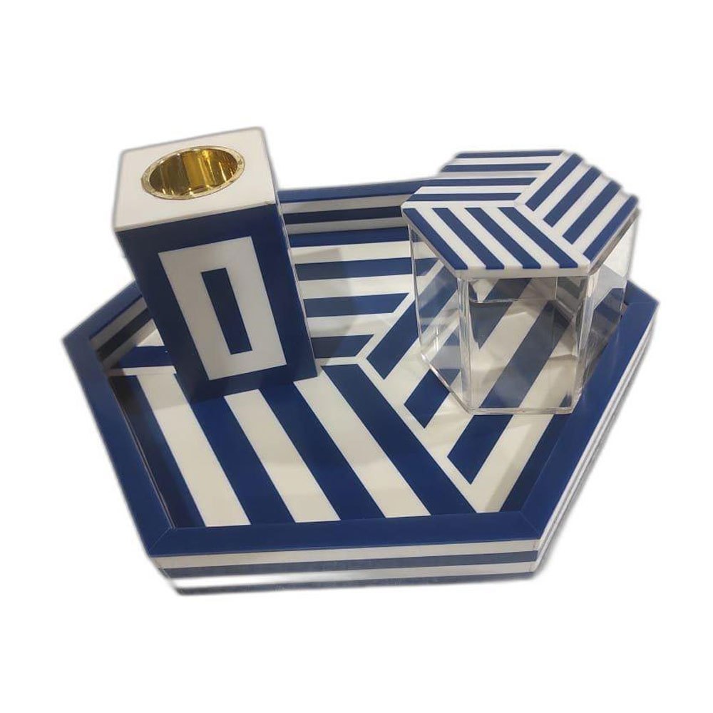 Blue Printed Resin Inlay Incense Pain Holder Set, For Holding