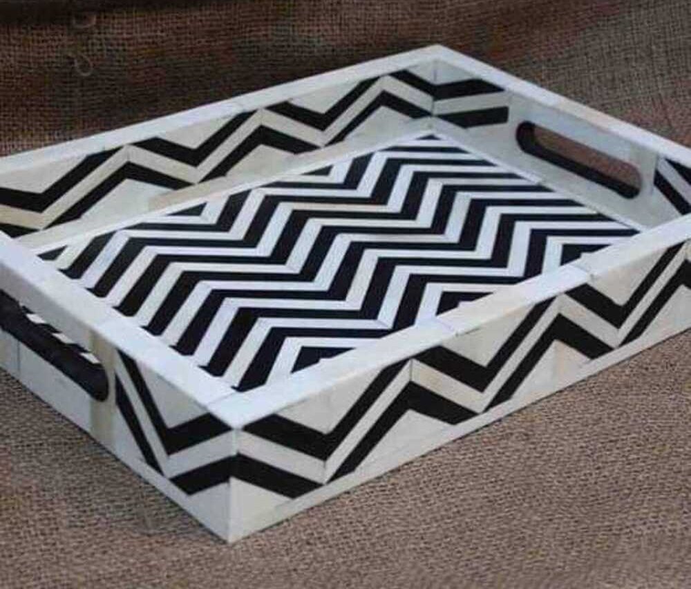 Rectangular Bone Inlay Tray, Size: 12 X 8 X 2 Inch