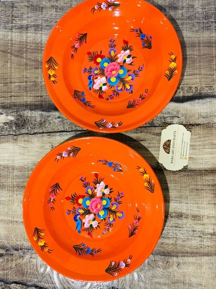 Metal Orange Hand Painted Dinner Plates, For Home, Size: 8 Inch