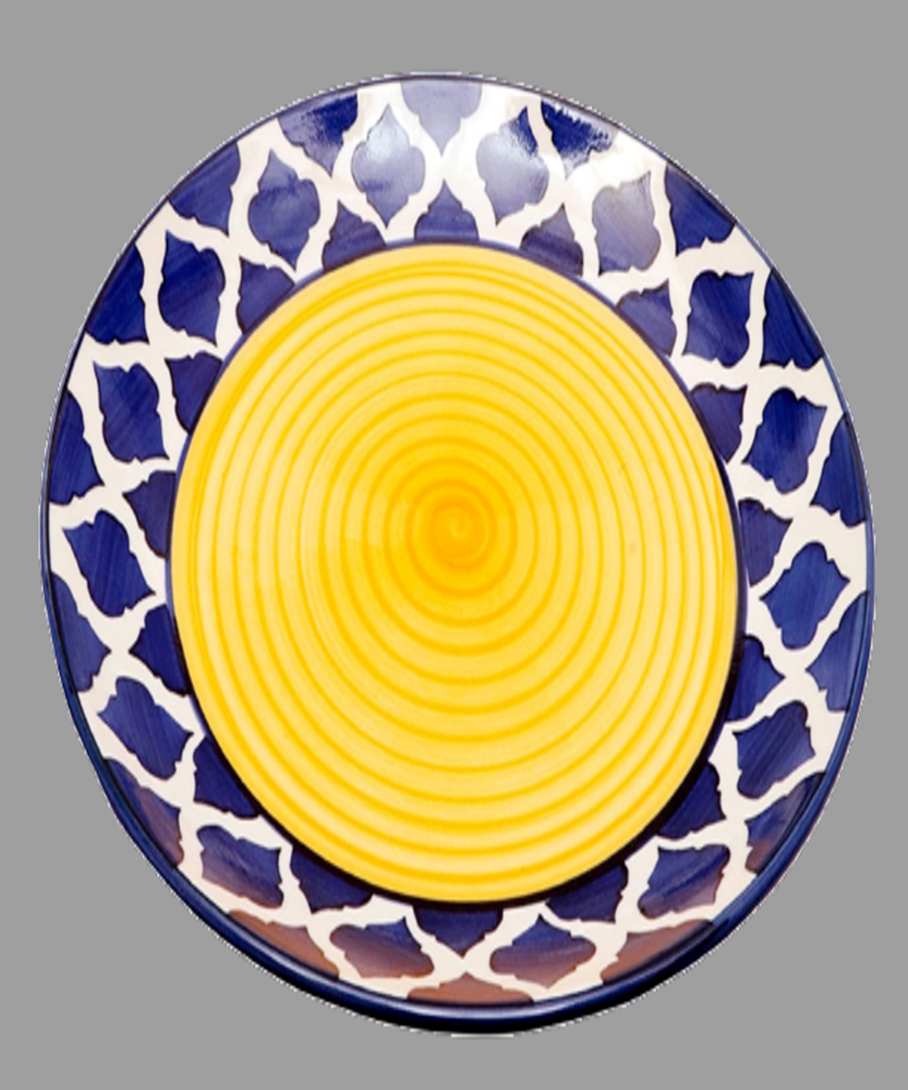 Blue and Yellow Printed Ceramic Hand Painted Plate