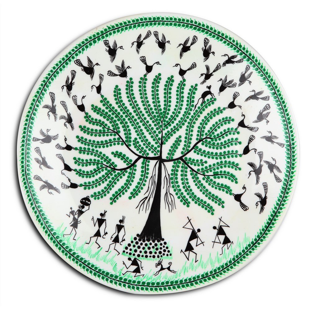 White (Base) Hand Painted Ceramic Plate, For Home, Size: 9 Inch (dia.)