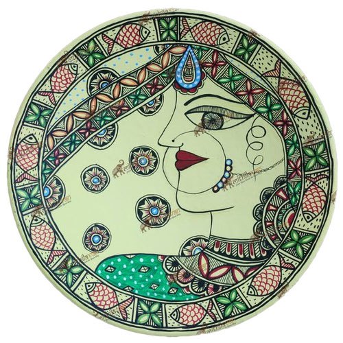 Ceramic Round Mithilavan Hand Painted Plate, For Home
