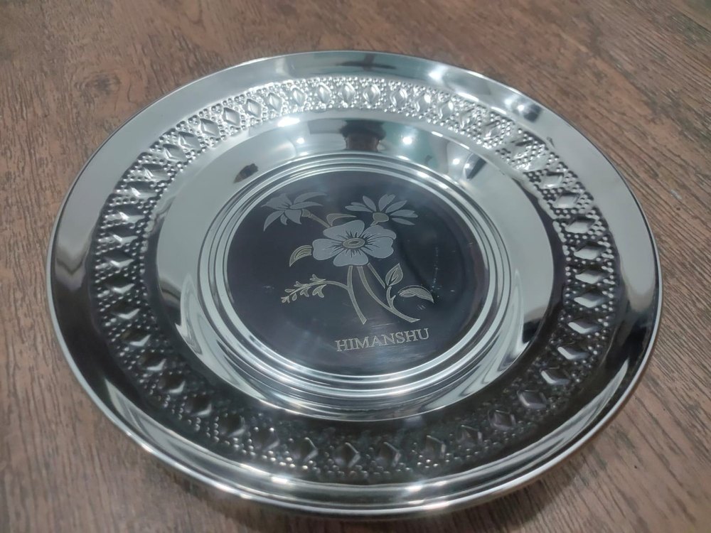 Himanshu Printed Stainless Steel Fancy + Laser Full Dinner Soup Plate, For Domestic/Commercial