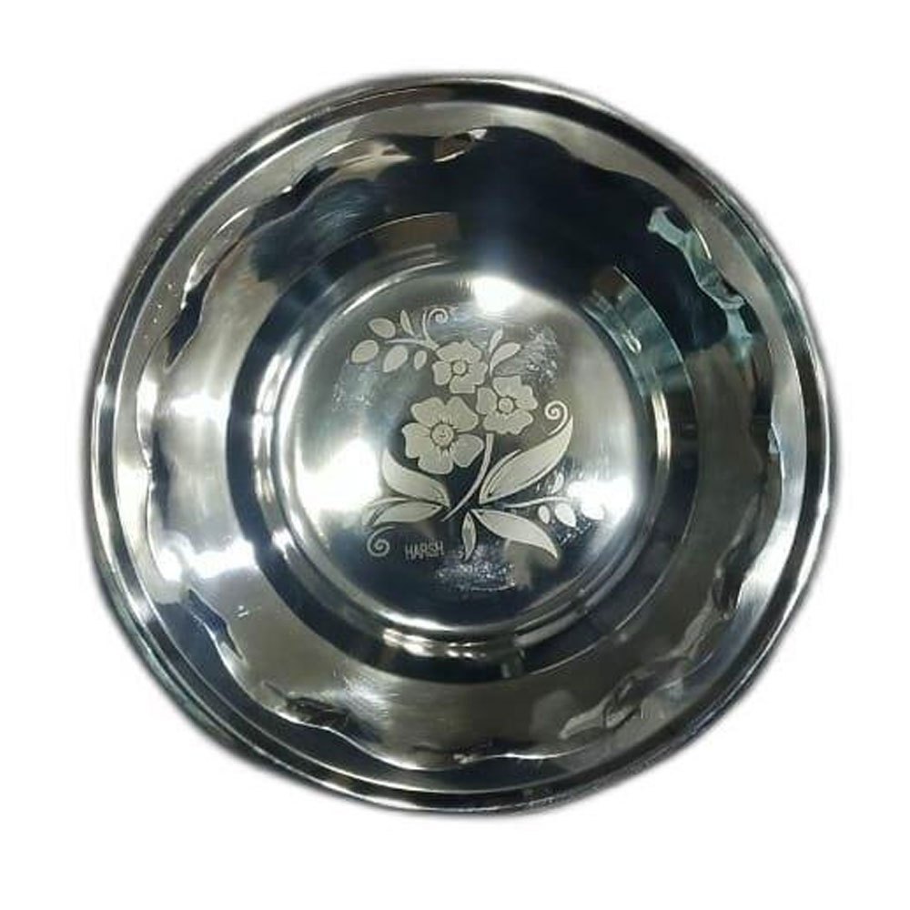 Silver Printed Stainless Steel Half Quater Soup plate, For Kitchen, Size: 15inch(Diameter)