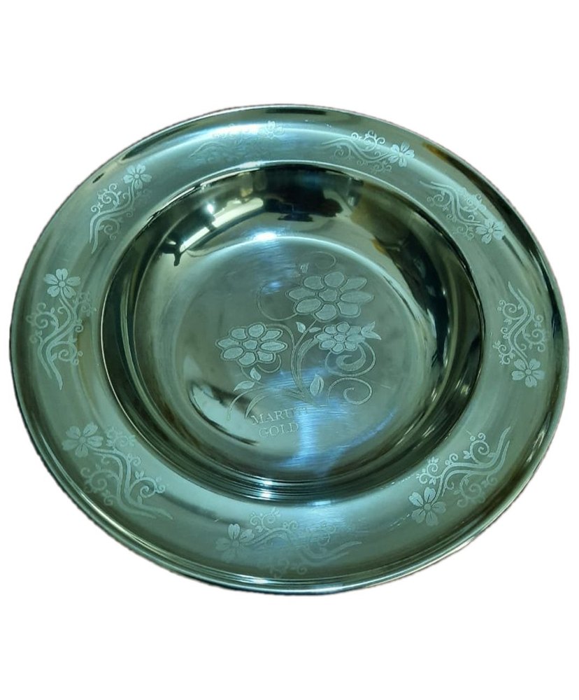 Silver Printed Stainless Steel Laser Print Soup Plates, For Home, Size: 13inch