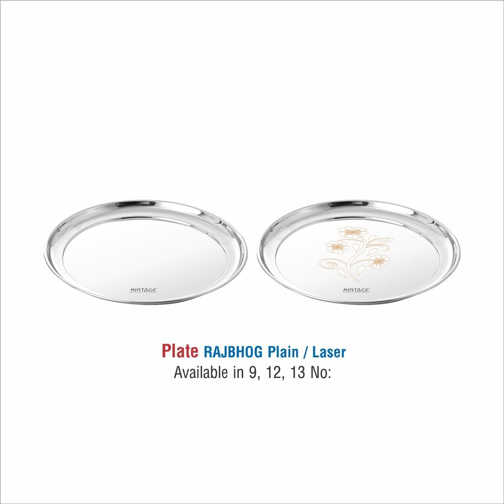 Silver Round Stainless Steel Rajbhog Plate-plain, For Home, Size: Available Size :-9 / 12 /13
