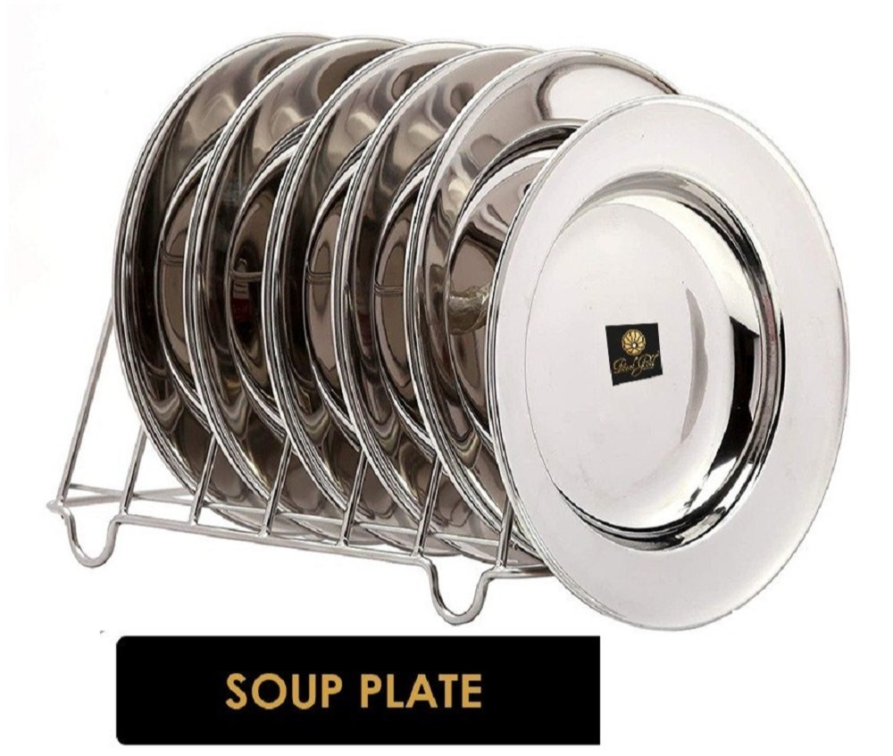 Silver Round Pearl 6 Piece Stainless Steel Soup Plate Set, For Home, Size: 7 Inch (diameter)