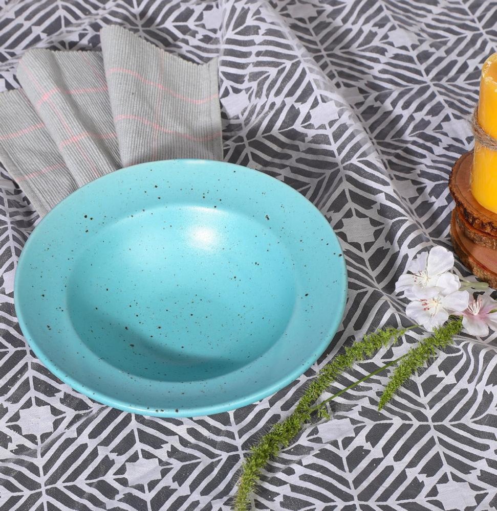 Sky Blue Plain Ceramic Soup Plate, For Hotel and Restaurant