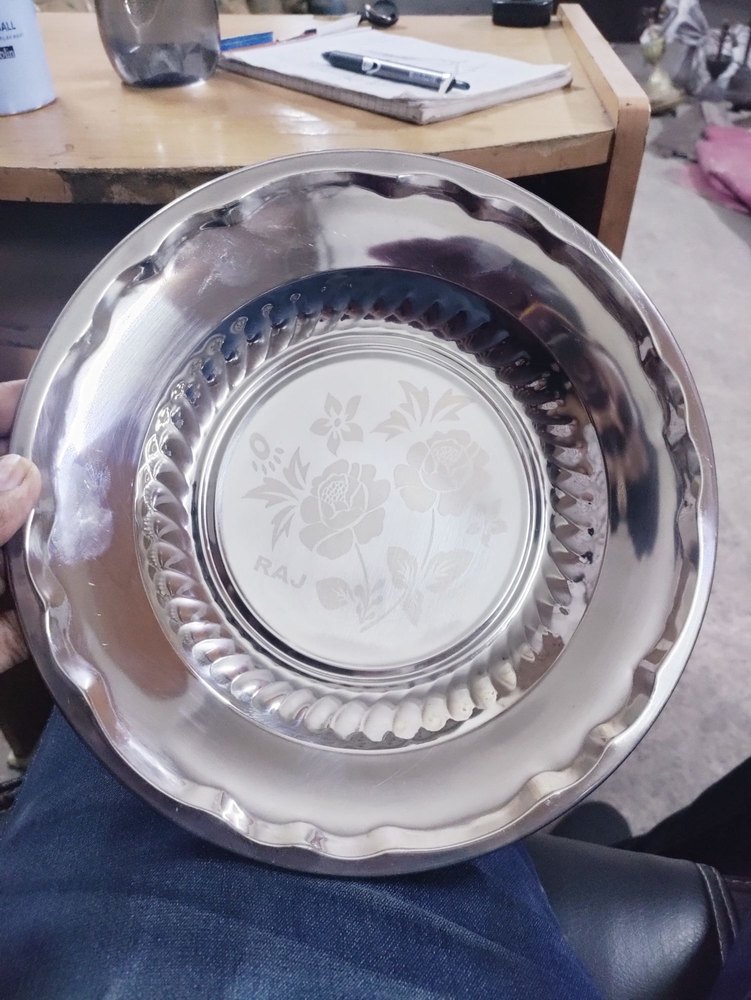 Stainless steel Silver Border Soup Plate, Size: 10