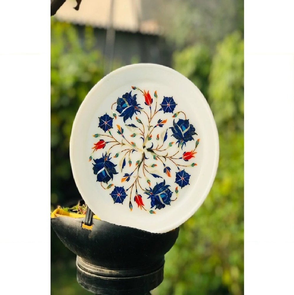 Turquoise Gemstones White P13 Jasmine Plate, For Home, Size: 8 Inch
