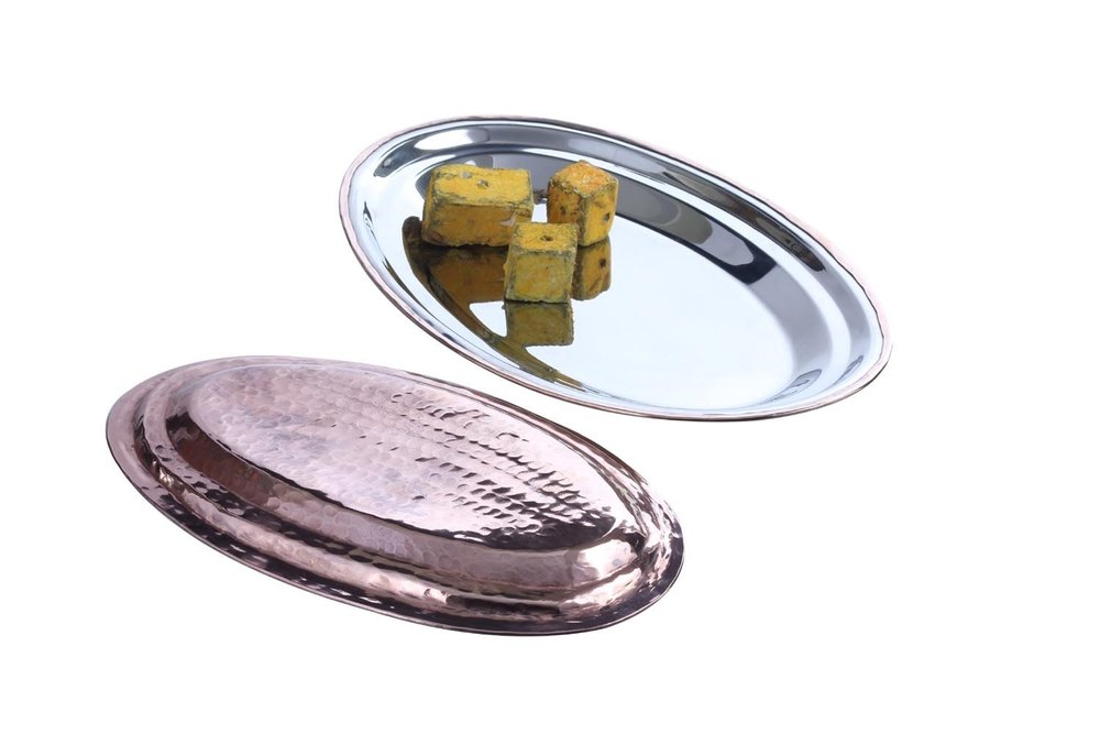 Metal Kraft Copper Steel Oval Snacks-Salad Platters